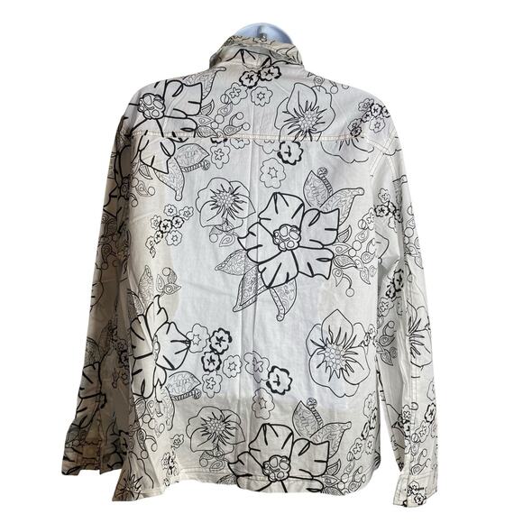 Chico's Women's White Black Art To Wear Floral Button Up Blouse Size 3 XL Boho - Picture 2 of 12